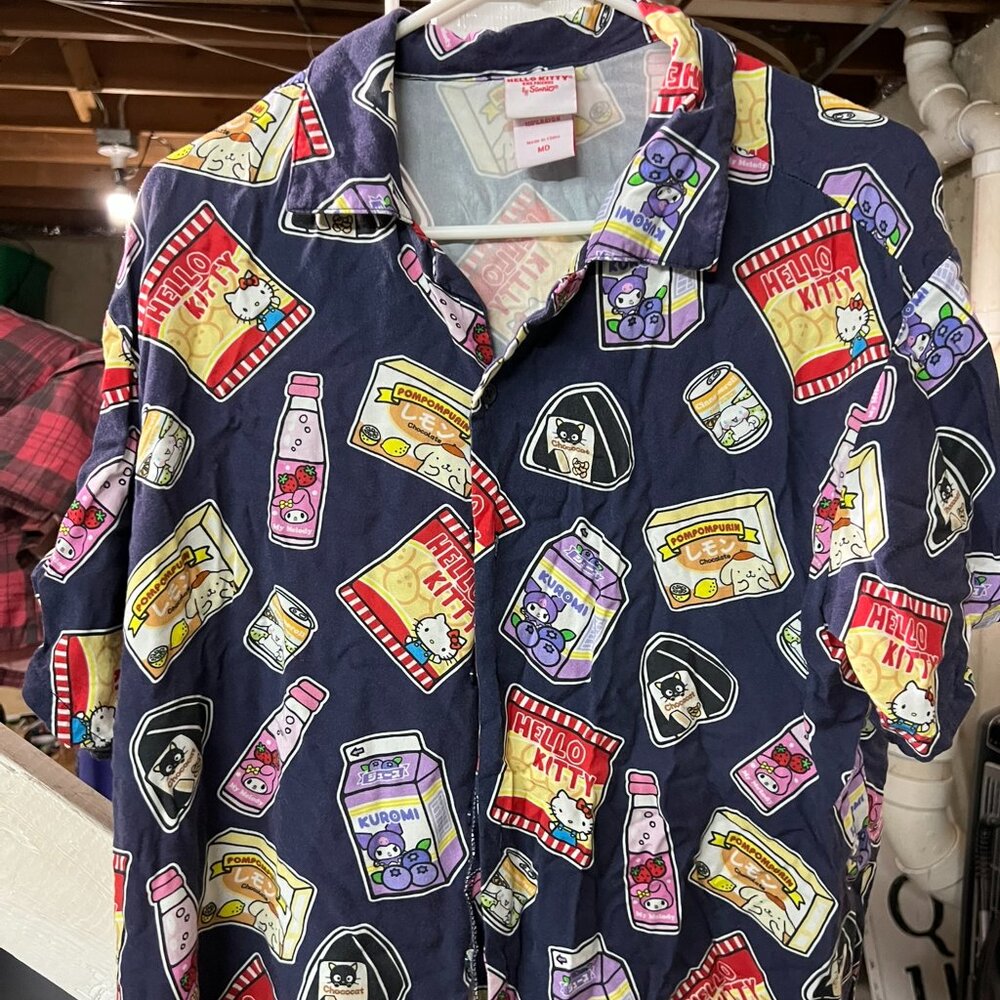 Sanrio Button-Up Shirt - Size Medium - Hello Kitty & Friends Retro Print